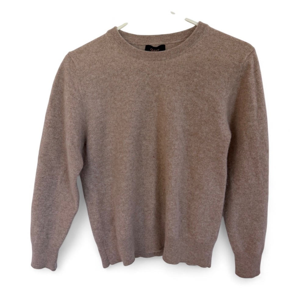 Quince 100% Mongolian Cashmere Crewneck Sweater Beige Tan Large